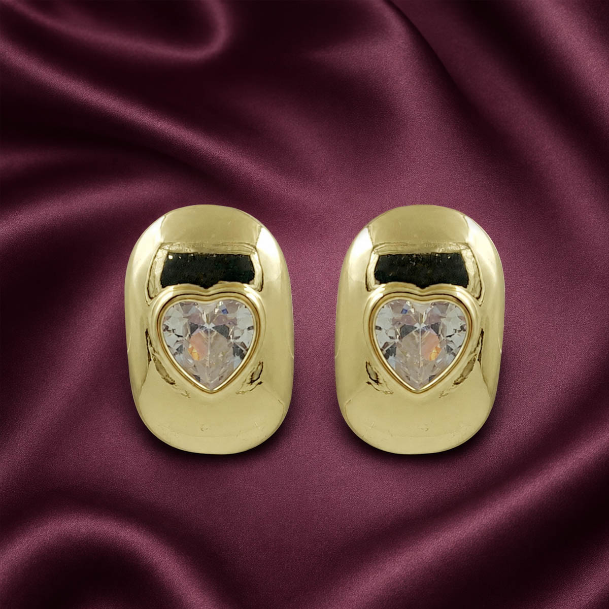Shop anti tarnish gold heart stud earrings with sparkling heart-cut stones. Stylish earrings for everyday, office and occasion wear from Miraya Creations. Anti Tarnish Gold Heart Stud Earrings | Miraya Creations