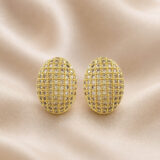 Gold-tone oval Anti Tarnish crystal lattice stud earrings for women