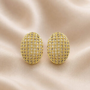 Gold-tone oval Anti Tarnish crystal lattice stud earrings for women
