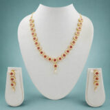 Ruby pearl floral necklace set with matching earrings for women