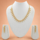 White pearl drop necklace set with matching earrings for women
