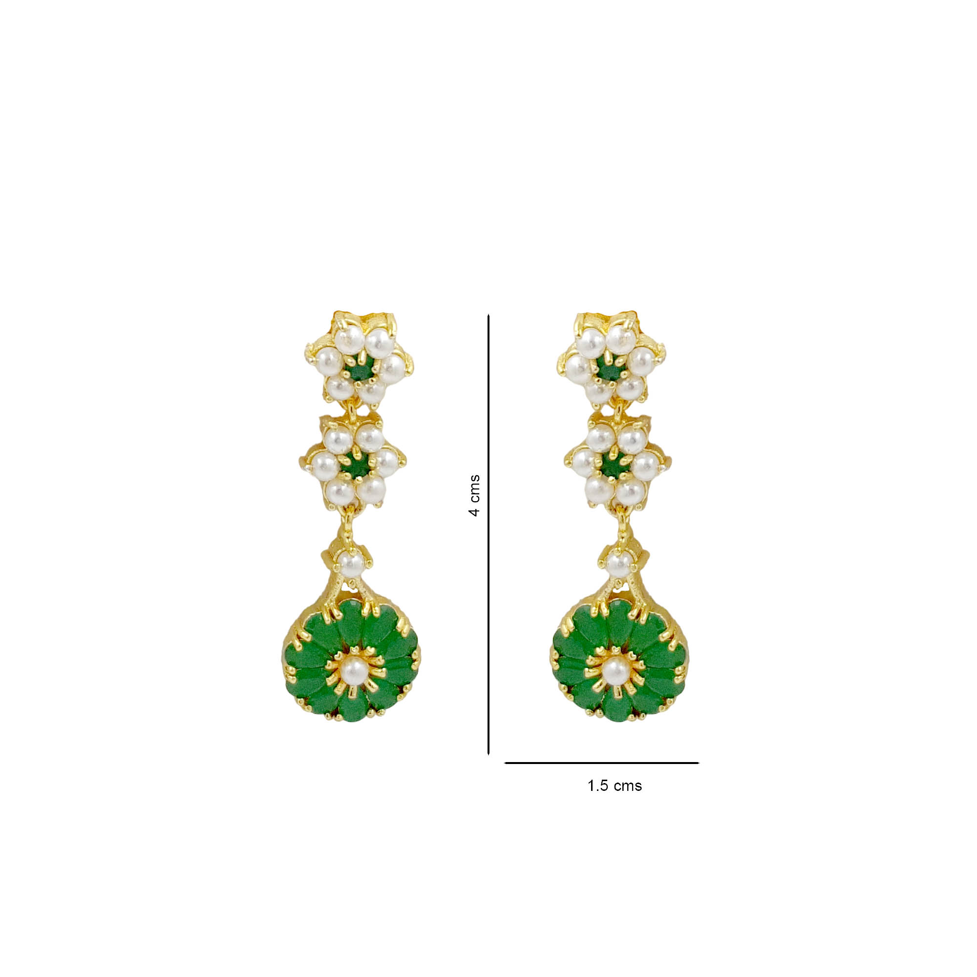 Emerald green pearl teardrop necklace set with matching earrings for women