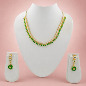 Emerald green pearl teardrop necklace set with matching earrings for women