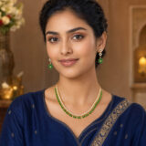 Emerald green pearl teardrop necklace set with matching earrings for women