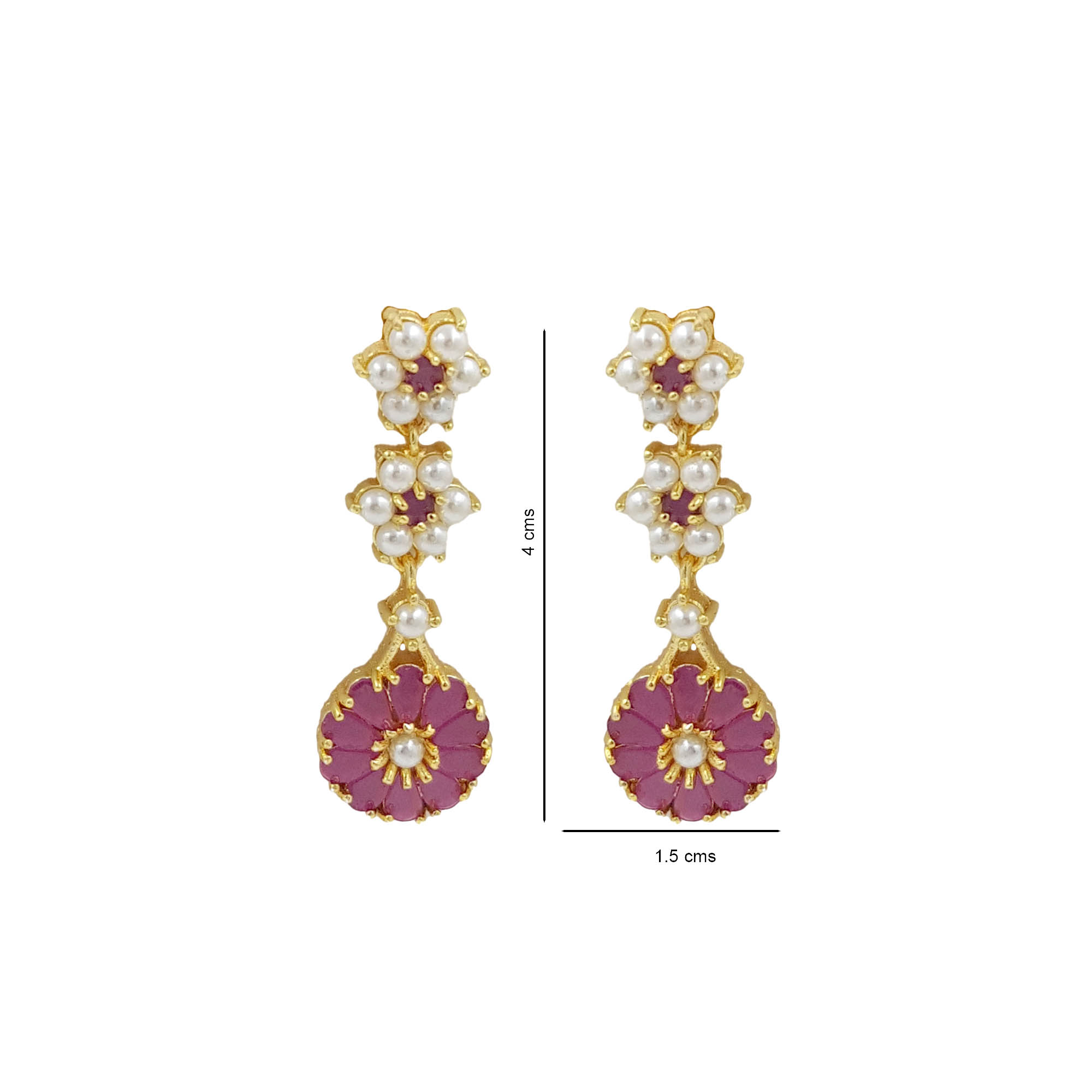 Ruby pink pearl teardrop necklace set with matching earrings for women
