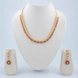Ruby pink pearl teardrop necklace set with matching earrings for women