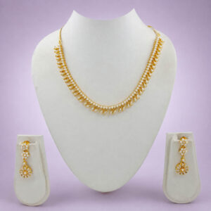 Ivory pearl teardrop necklace set with matching floral drop earrings for women