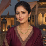 Ivory pearl teardrop necklace set with matching floral drop earrings for women