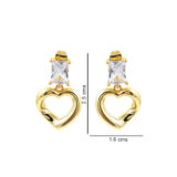 Gold-tone open heart drop earrings with rectangular clear stones on a white background.