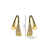 Pair of gold-tone open triangular stud earrings with tapered clear-stone detailing on a white background.