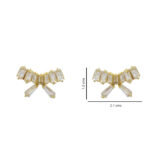 Gold-tone fan stud earrings with baguette-cut clear stones and elegant drop details from Miraya Creations.
