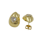 Golden teardrop Anti Tarnish stud earrings with heart-shaped clear stones from Miraya Creations.