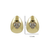Golden teardrop Anti Tarnish stud earrings with heart-shaped clear stones from Miraya Creations.