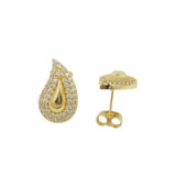 Golden teardrop Anti Tarnish earrings with clear stone detailing and a polished centre from Miraya Creations.
