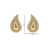 Golden teardrop Anti Tarnish stud earrings with heart-shaped clear stones from Miraya Creations.