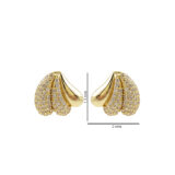 Golden triple teardrop Anti Tarnish stud earrings with two clear-stone sections and one polished section from Miraya Creations.