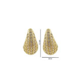 Golden anti-tarnish teardrop stud earrings with clear stones and smooth curved sides from Miraya Creations.